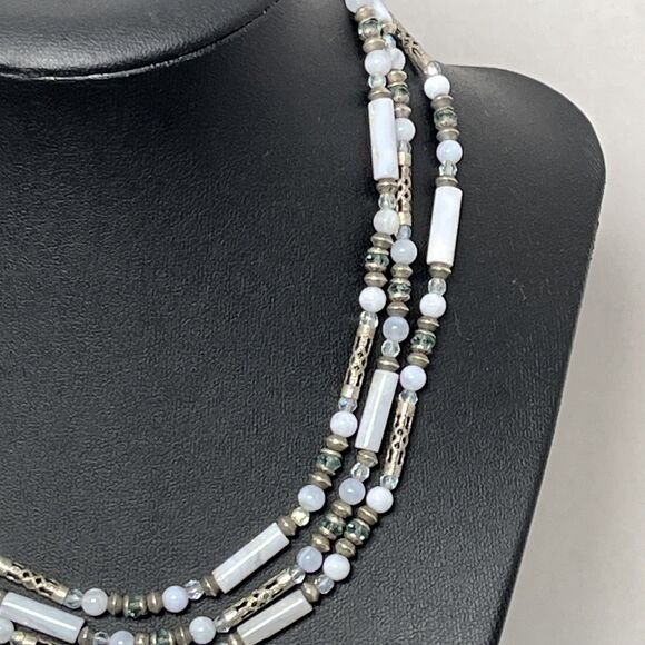 Michal Golan 3 Strand White Silver Beaded Necklace Vintage Style - Picture 4 of 6